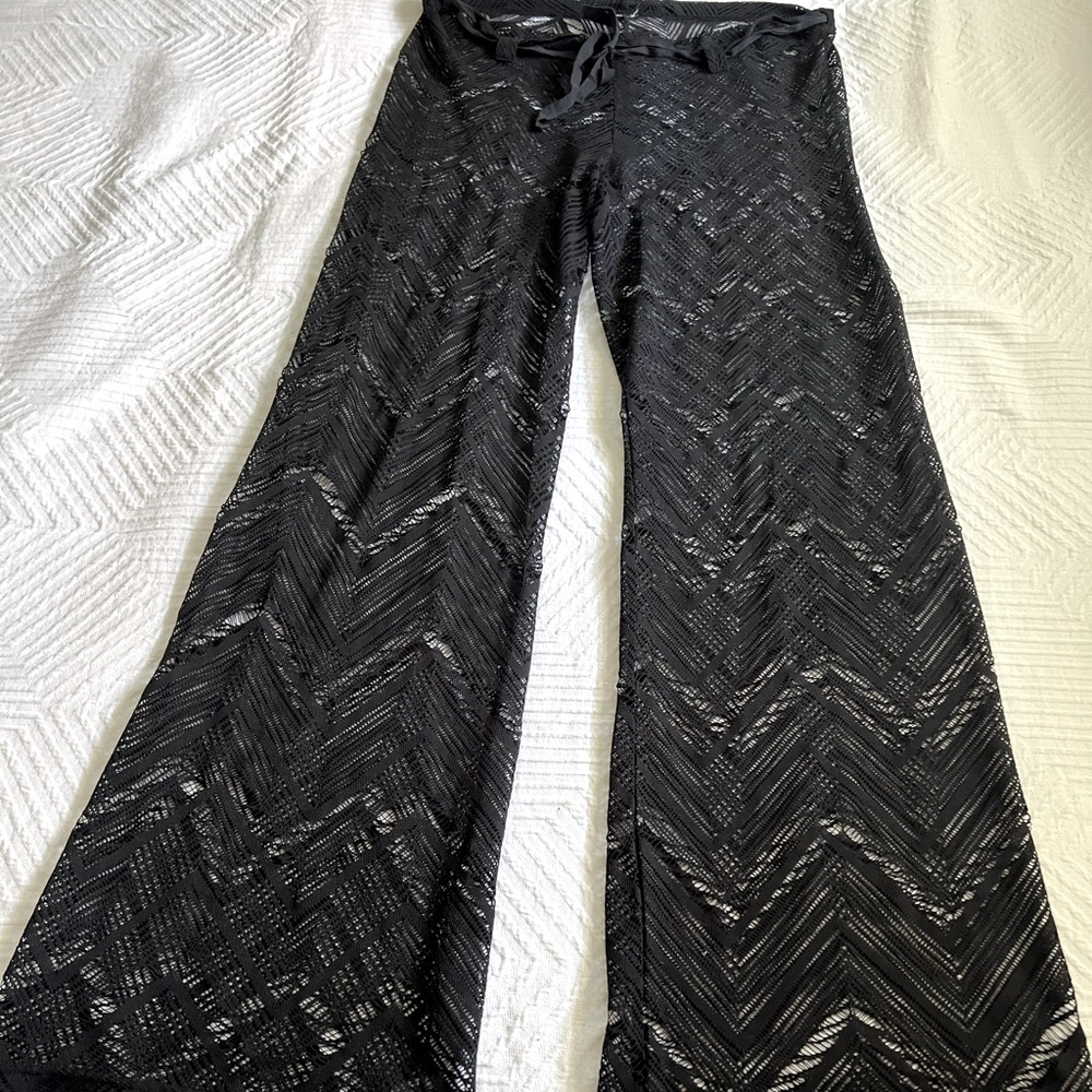 ASOS - Mesh wide leg / flare low rise pant - swim cover / festival - size medium
